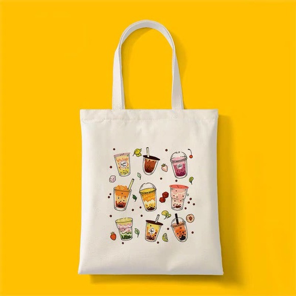 Boba Tote Bag Bubble Tea Design Shopping Tote - Picture 3 of 9
